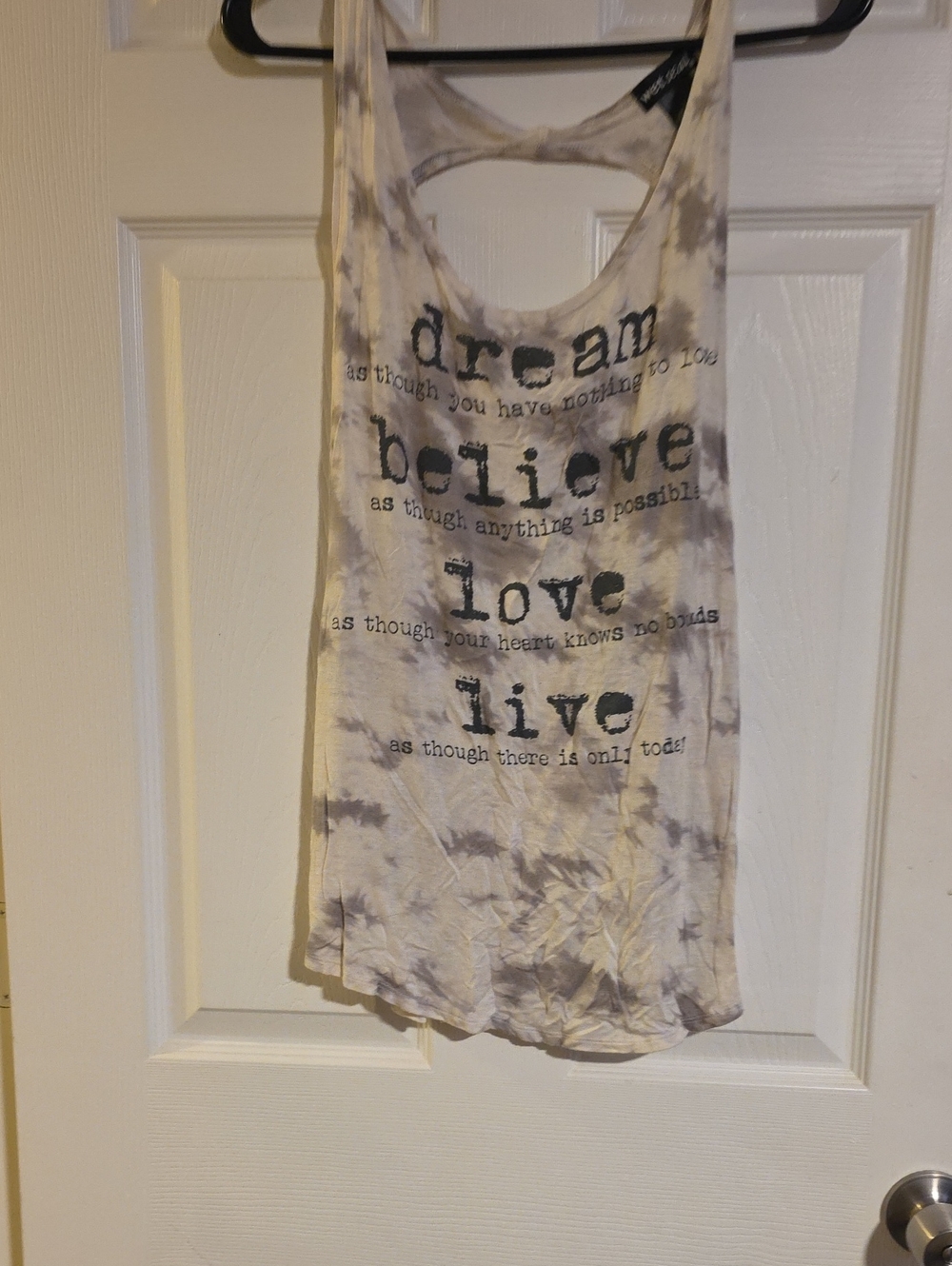 Wet Seal White and Gray Tie-Dye Graphic Tank Top